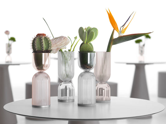 Lampada vaso da esterno Lyxo rigata sopra grigio rosa fume design