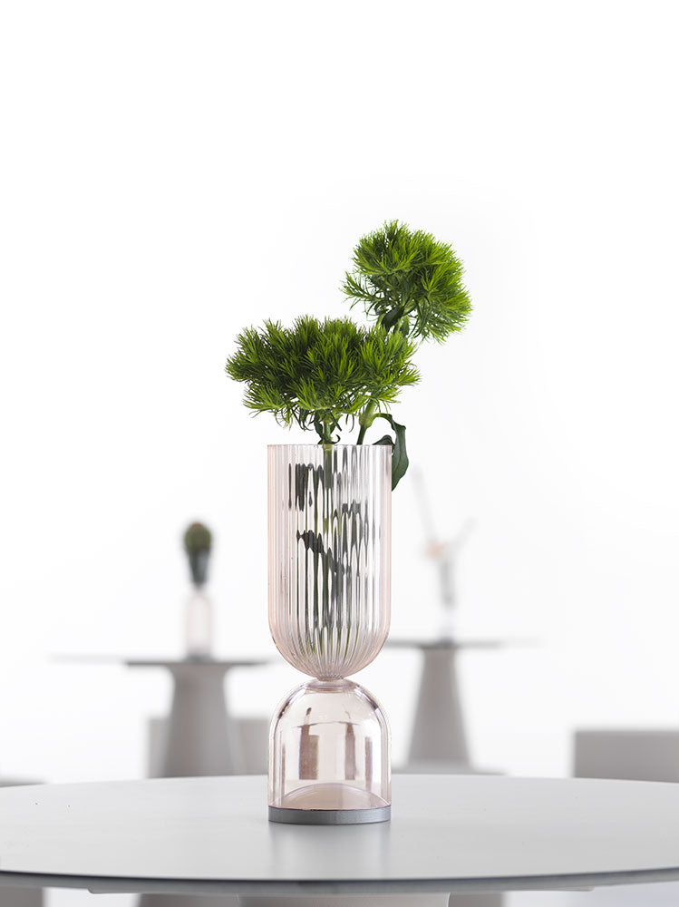 Lampada vaso da esterno Lyxo rigata sopra grigio rosa fume luce