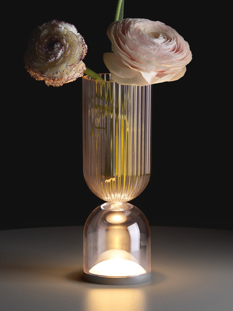 Lampada vaso da esterno Lyxo rigata sopra rosa fume luce