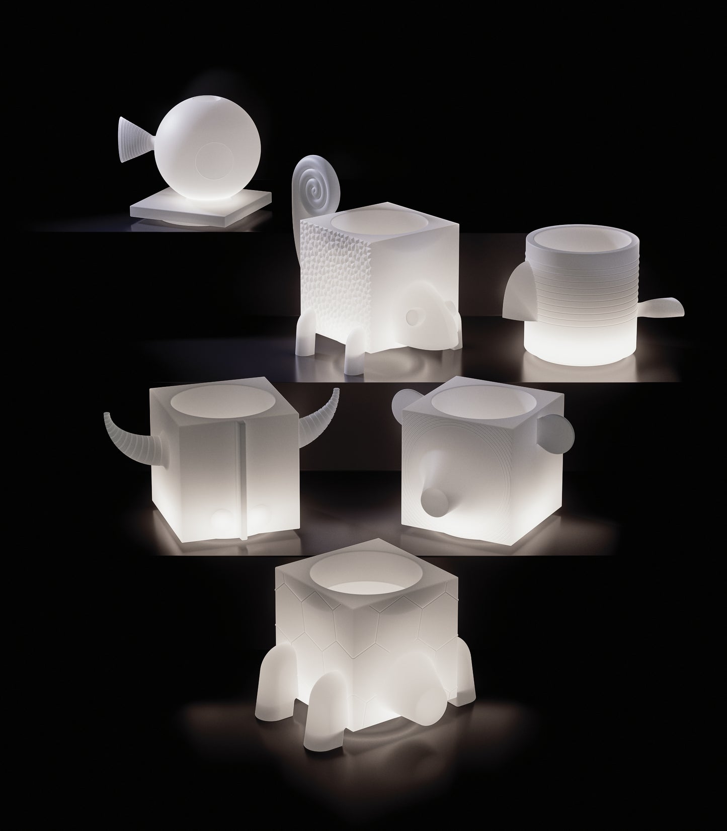 Contenitore multifunzione vaso  lampada portaoggetti da esterno Fera Lyxo luminoso modulare Genco Outdoor