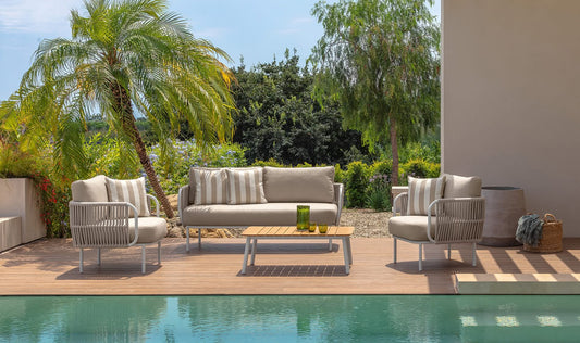 Plum set sofa da esterno Talenti (1 divano + 2 poltrone + 1 tavolino)