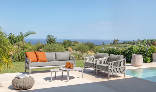 Tess set sofa da esterno Talenti (1 divano + 2 poltrone + 2 tavolini)